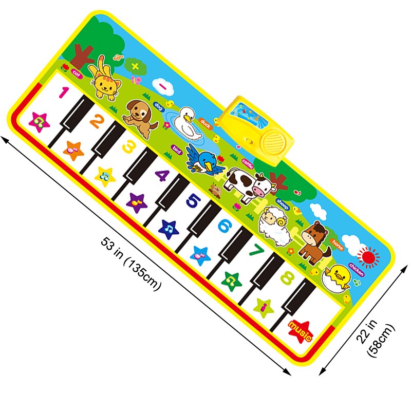Baby musikmåtte elektronisk musik tæppe & sjov dyrelyd klaverspil tæppe pædagogisk instrument legetøj fødselsdag for børn: D 135 x 58cm