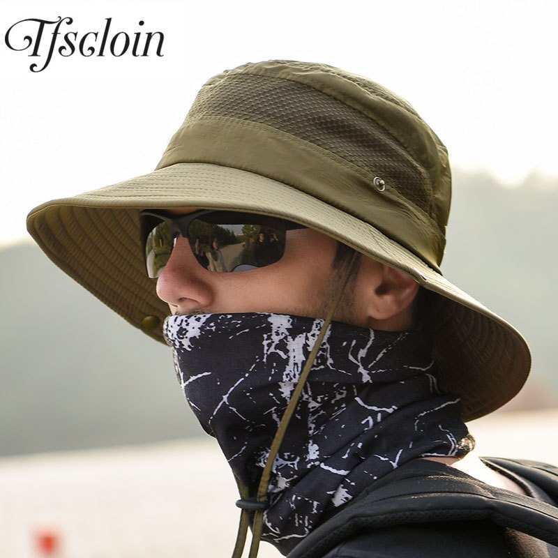 Outdoor Vissen Wandelen Hoed Heren Zomer Zonnehoed Visser Hoed Mesh Ademend Anti-Uv Grote Brede Rand Zon Bescherming cap