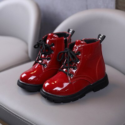 British Style Boys Martin Boots 2022 Autumn Kids PU Leather Botas Waterproof Girls Ankle Boots Baby Toddle Shoes: Red / 22(13.5cm insole)