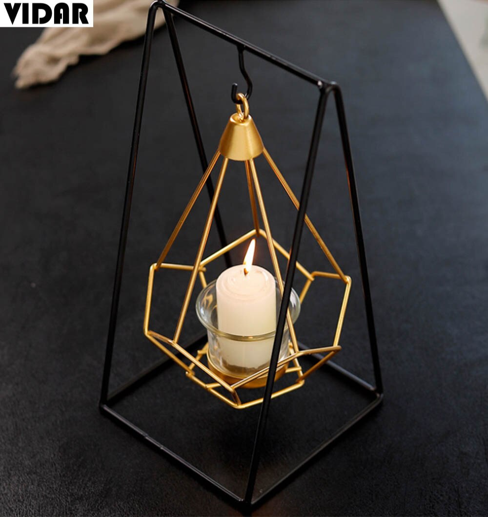 VIDAR-portavelas geométricos de hierro forjado, cesta colgante de Metal artesanal, candelabro de mesa