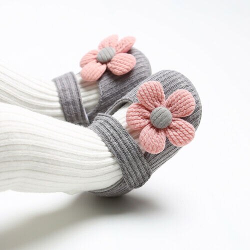 Spring 0-18M Baby Girl Big Flower Crib Shoes Buckle Strap Soft Bottom Cotton Anti-Slip Toddler Infant Footwear 3 Colors