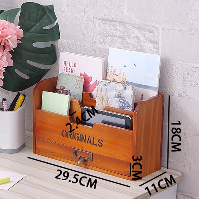 Houten Opbergdoos Brief Rack Vintage Houder Post Mail Papier Card Organizer voor Home Office DC156