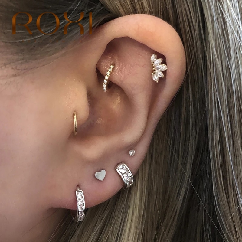 ROXI Minimalismus Einzigen Zirkon Kristall Gewinde Kleine Stud Ohrringe für Frauen Mädchen Dünne Feine Schmuck 925 Sterling Silber Ohrringe