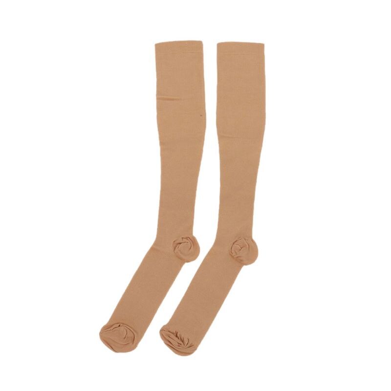 Utendørs lår-høy 29-31cm kompresjon utendørs strømper trykk nylon åreknuter strømpe reise benavlastning smertestøtte: Beige / L