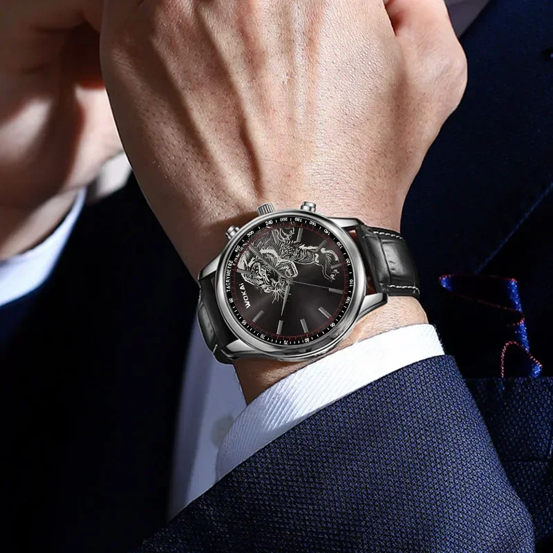 2024 Mode Tijger Horloge WOKAI Mannen Horloges Casual Lederen Band Quartz Horloges Mannen Goedkope Prijs Montre Homme