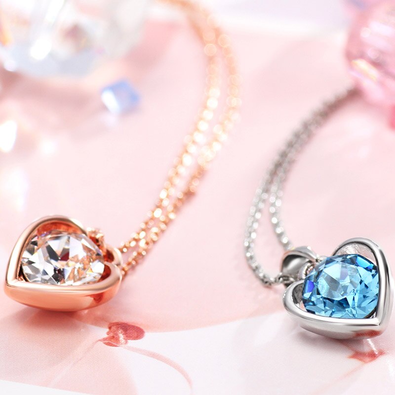 Neoglory blaue herz-halsketten & anhänger für damen und teenager-mädchen, charmanter schmuck  he1 he- b  b1