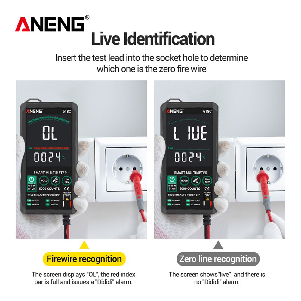 ANENG 618C Digital Multimeter Smart Touch DC Analog Bar True RMS Auto Tester Transistor Capacitor NCV Testers Meter