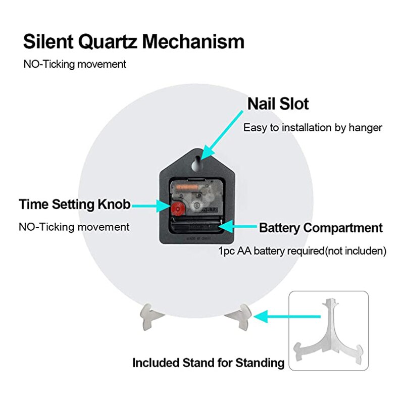 25cm Round Cat Face Hanging Wall Clock DIY Non Ticking Silent Wall Watch for Living Room Quiet Desk Clock Relogio De Parede