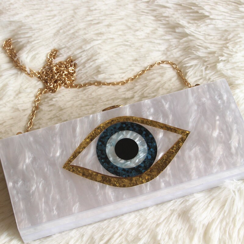 Solid Black Patchwork Glitter Evil Eye Acrylic Pvc Plastic Box Lady Summer Beach Travel Evening Towels Women Acryl Bags Handbags