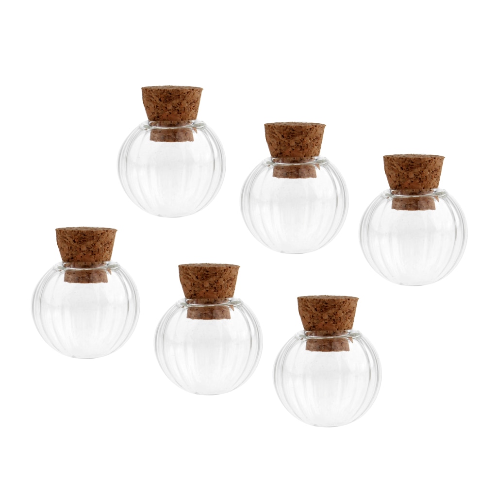 6Pcs Clear Mini Pumpkin Empty Glass Wishing Bottles Vial Pendant Charms Jars