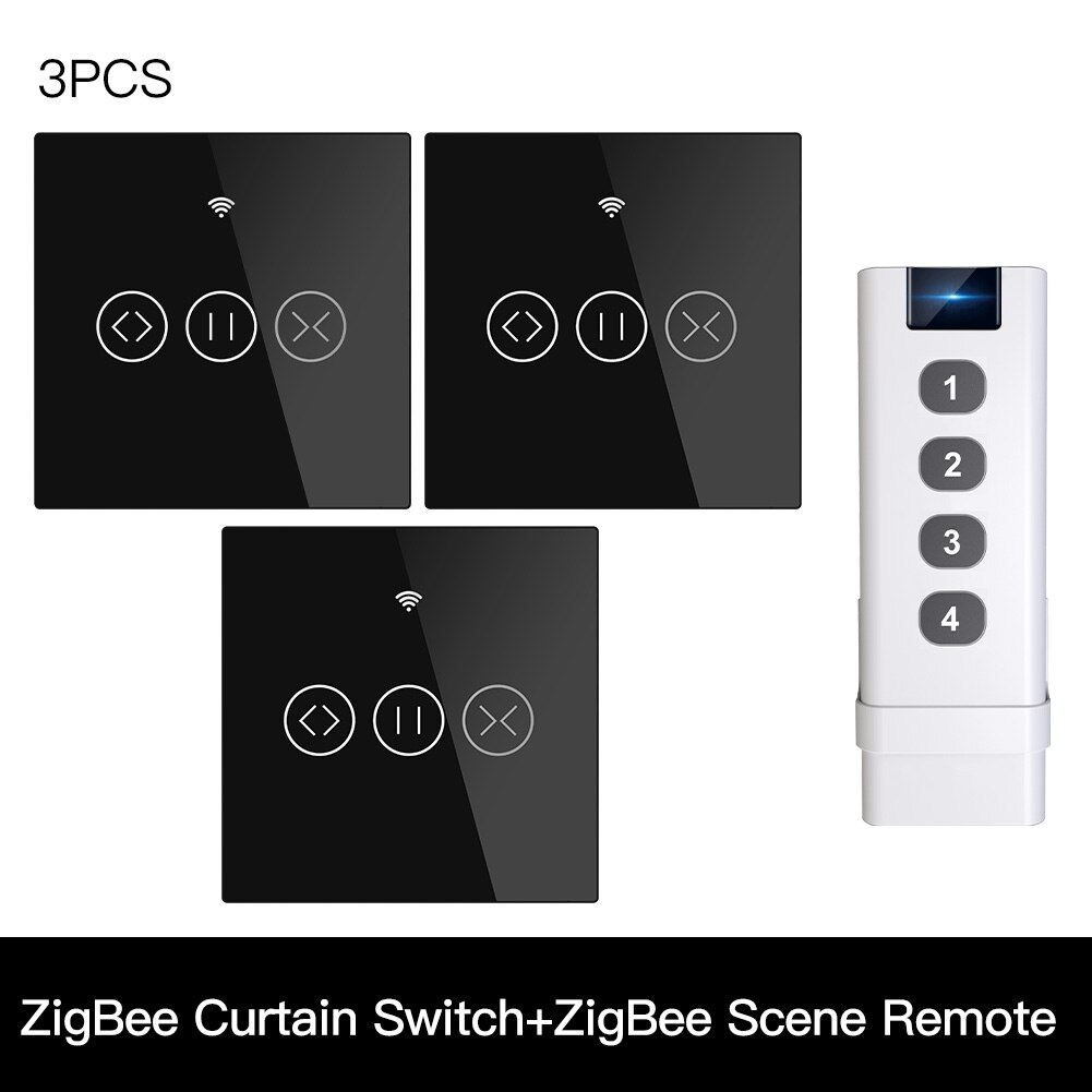 ZigBee RF Smart Touch Curtain Switch Roller Blinds Shutter Tuya Smart App Wireless Control Relay Status Works with Alexa Google