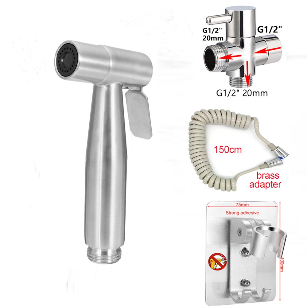 Wetips stål håndholdt hygiejnisk bruser bærbar toilet vandsprøjte toilet bidet mixer bidet hoved hygiejnisk bruser bidet vandhane: Bidet sæt 11