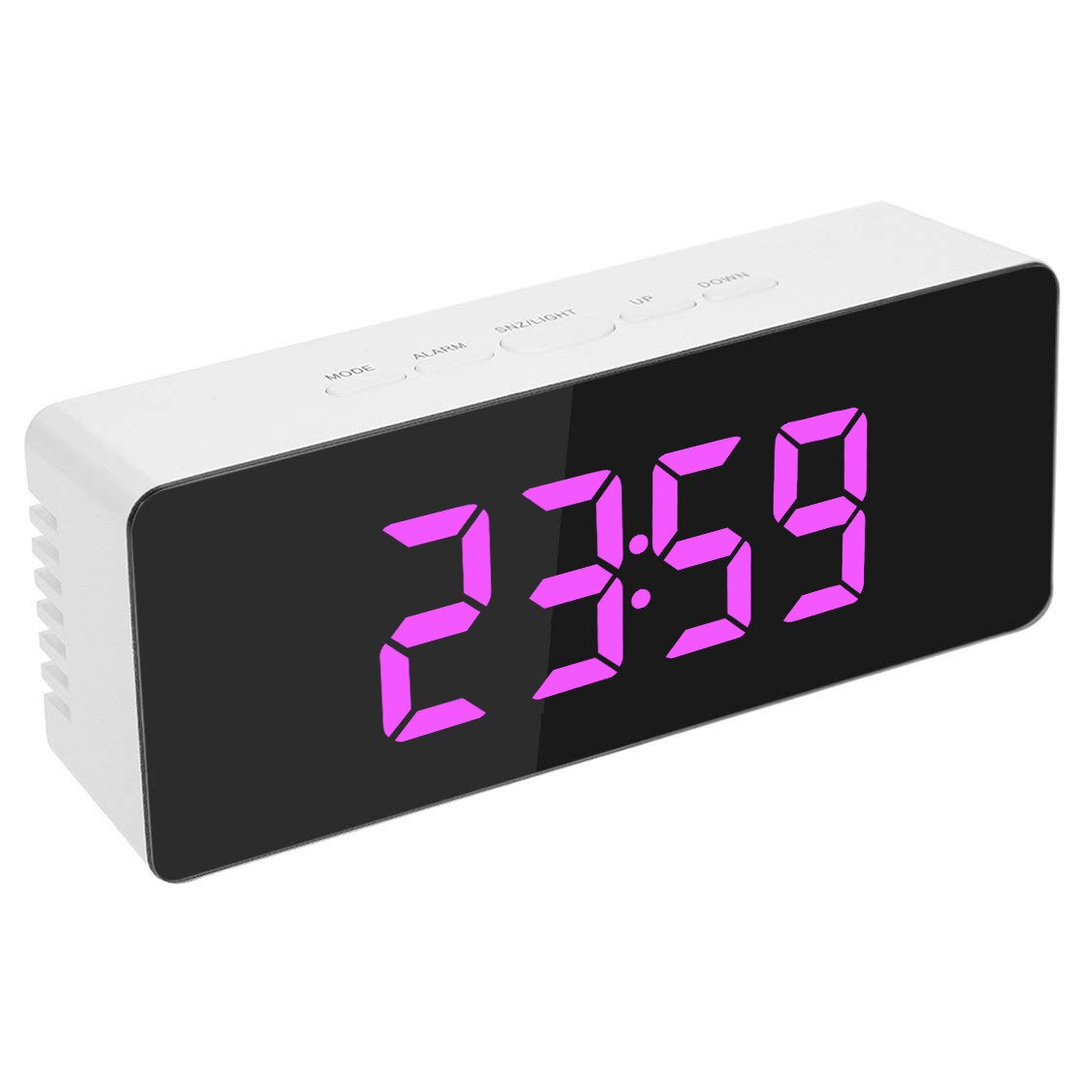 Alarm Clock Digital LED Large Display Portable Modern Battery Operated Mirror Intelligent Alarm Clock with LED Digital Screen: Pink
