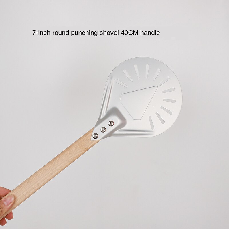 Pelle à Pizza 7/8/9 pouces, outils de cuisine Portable en aluminium, poignée en bois, poinçon de four transfert Anode péridurale poêle ronde antiadhésive: 7 inch--40cm handle