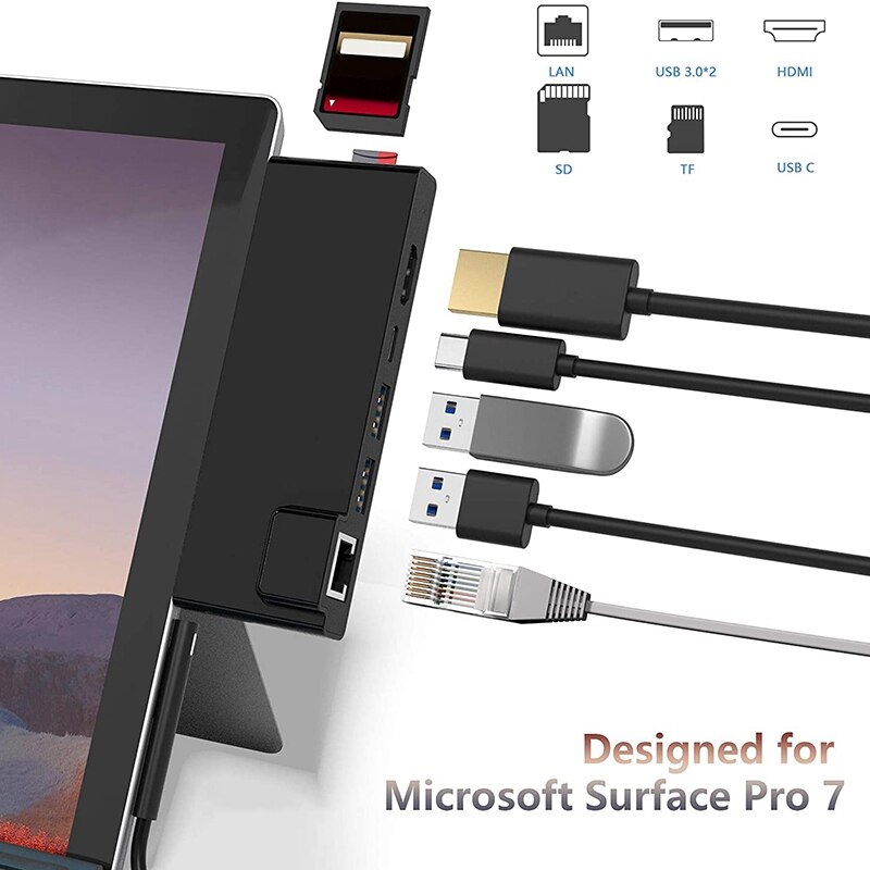 Med 4k hdmi adapter +1000m gigabit ethernet lan+ usb c pd opladning  +2 port usb 3.0+ sd/tf(micro-sd) kortlæser adapter