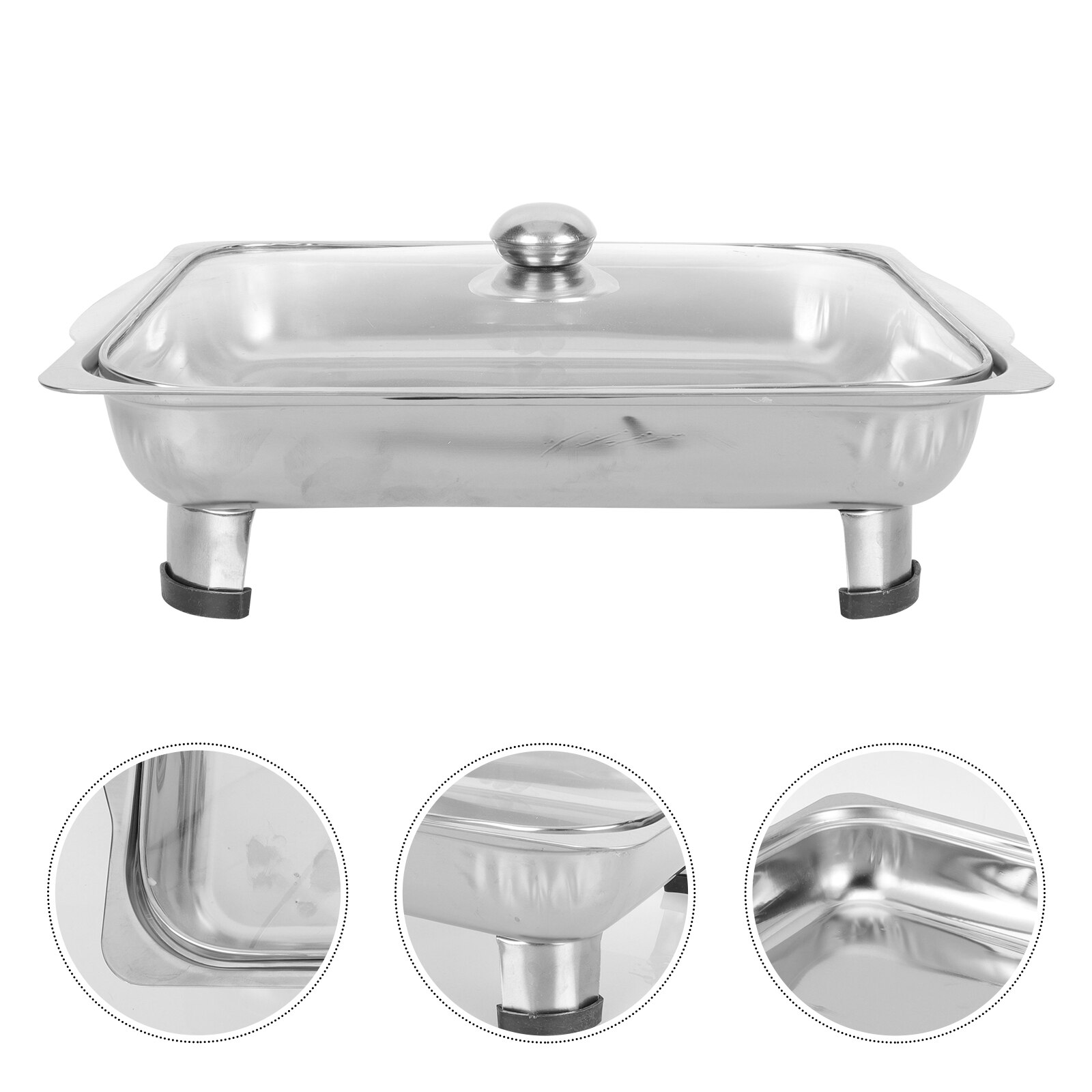 Covered Buffet Tray Stainless Steel Buffet Serving Tray Rectangular Canteen Tray Large Capacity Tray