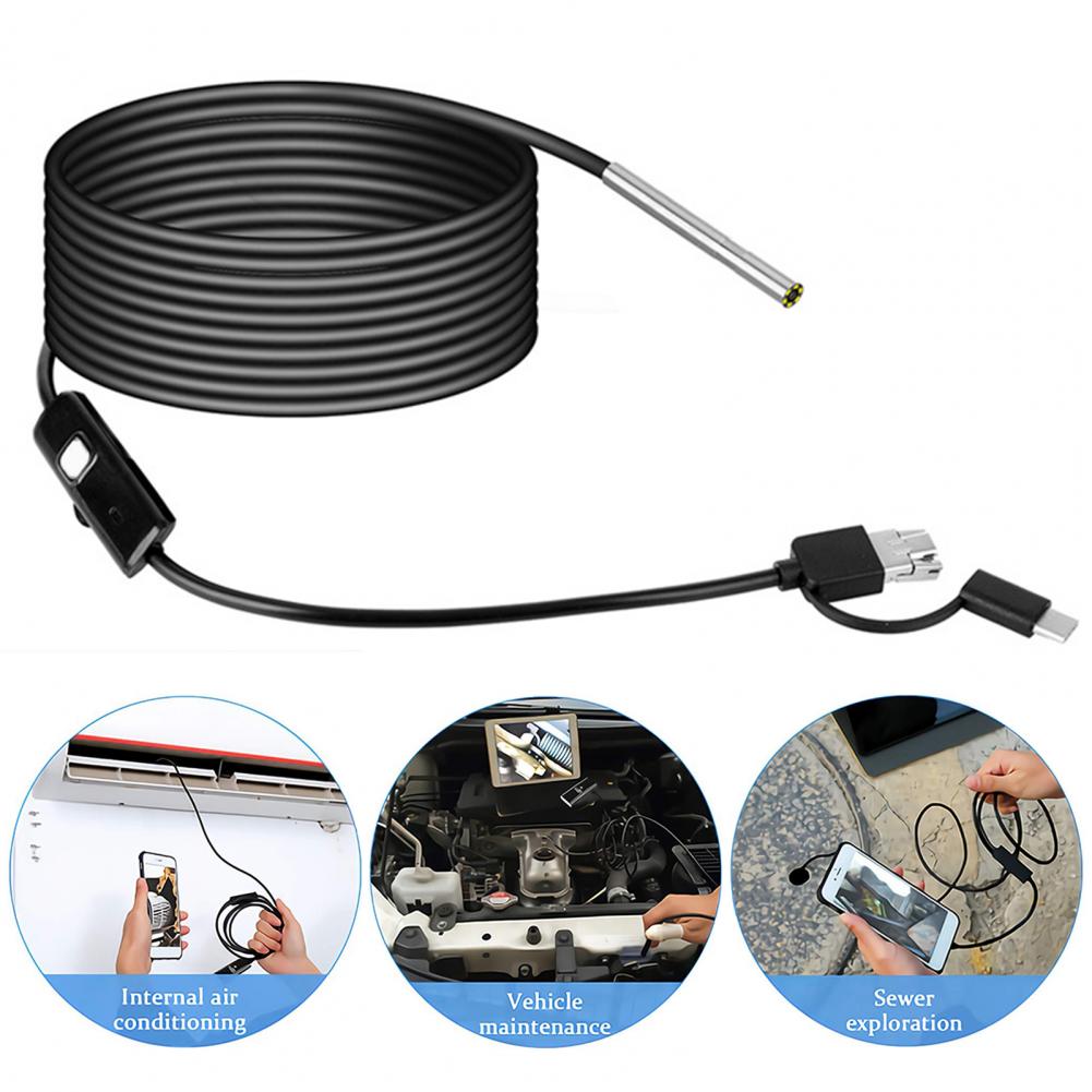 AN100 Inspection Camera Endoscope HD Detect Instruments 3-in-1 Interface High Definition 3.9mm Endoscope for Mobile Phone
