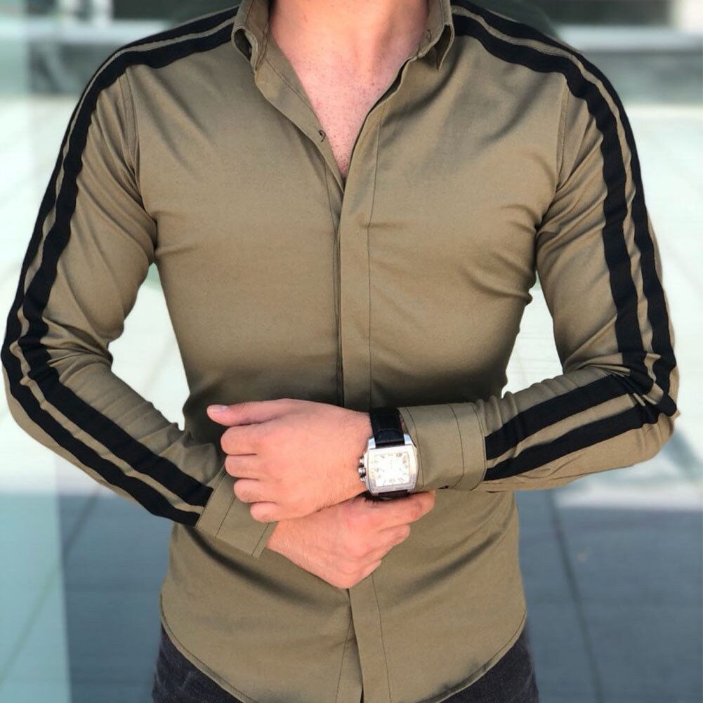 Men's Luxury Casual Business Dress Shirt Slim Fit Shirts Formal Long Sleeve Stylish Tops Black Green Red White