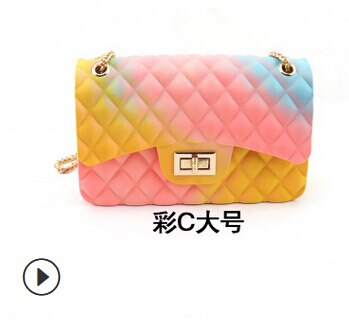 Women Ladies Jelly Chain Bag Women's Rainbow PVC Bag Shoulder Bag Handbag: C  Large