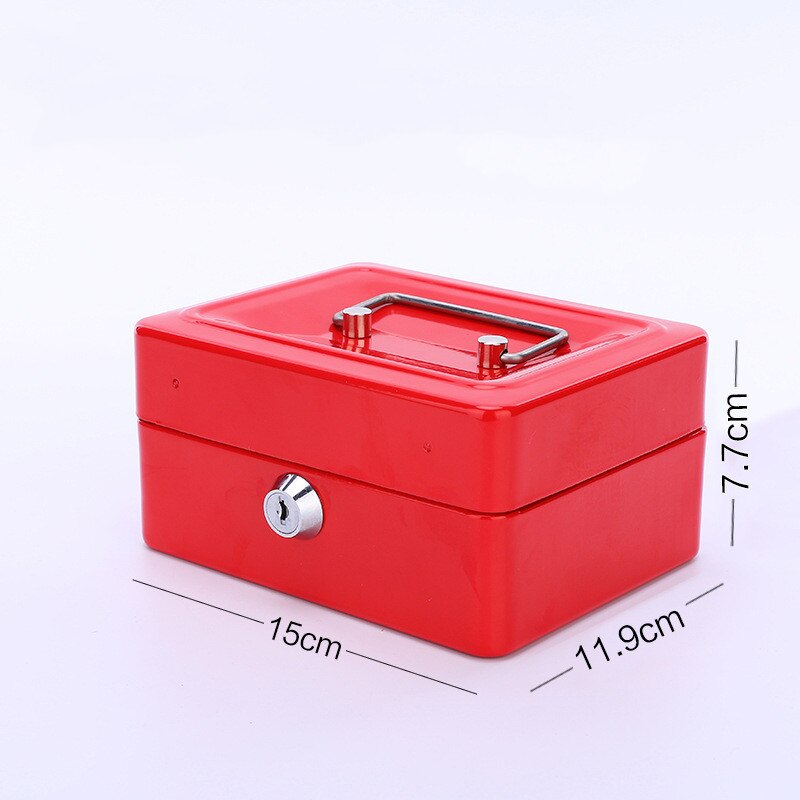 Nøgle pengeskab med lås nøgle opbevaring jernkasse husstand bærbar adskillelse sikker antitab opbevaringsnøgle lille sikker 15*11.9*7.7 cm: Rød