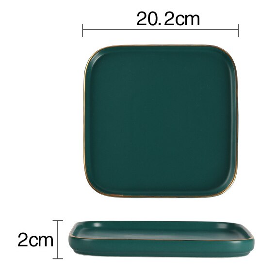 Nordic light luxe keramische westerse steakbord groen phnom penh vierkant bord dessert dessert taartschaal huishoudelijk servies: D