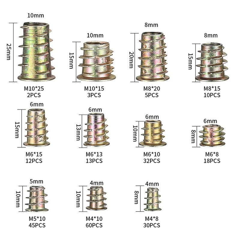 230 Threaded Nut Inserts, M4/M5/M6/M8/M10 Zinc Alloy Threaded Sockets, Hex Threaded Insert Nuts