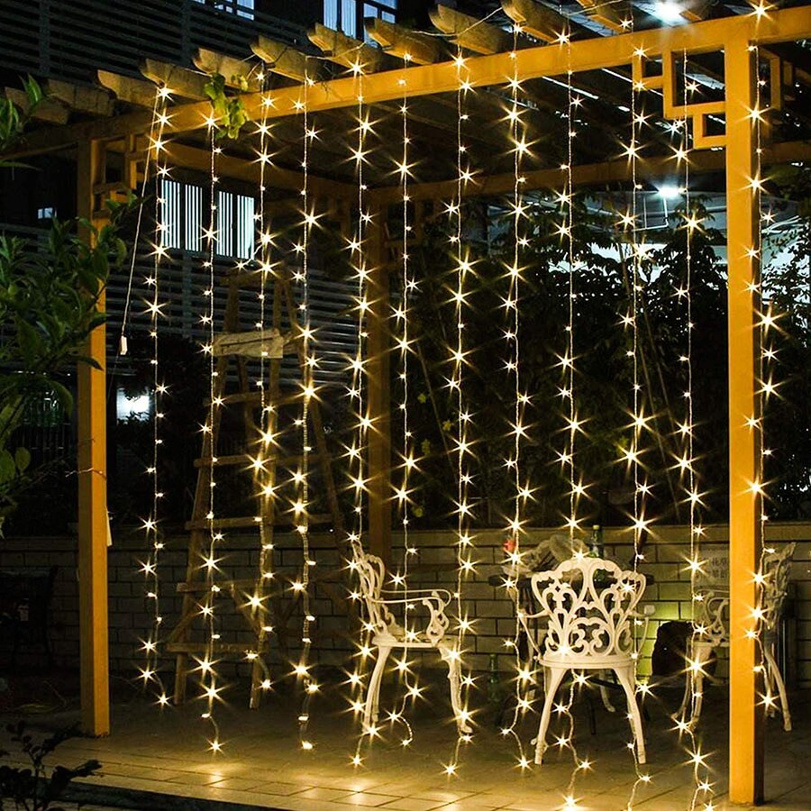 Thrisdar 2 x 3m 3 x 3m utendørs solcelle led istaplys 8 moduser hage terrasse gjerder jule solcellevindu gardin led lysstreng