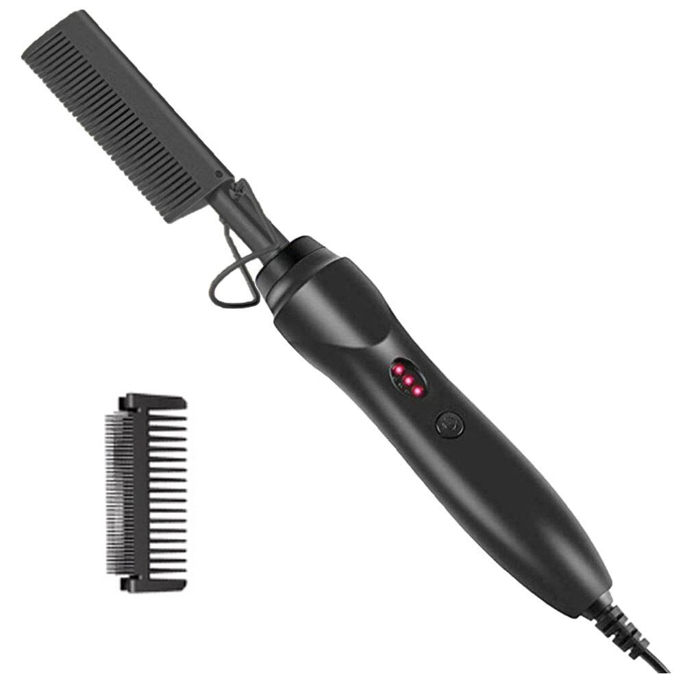 2 en 1 peigne chauffant noir défriser les cheveux multifonctionnel électrique fers plats lisseur brosse peigne cheveux humides et secs: BLACK / LES USA