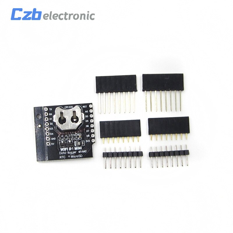 Integrated Circuits DataLog Shield for WeMos D1 mini RTC DS1307 with battery + MicroSD with pin-headers set for WeMos D1 mini