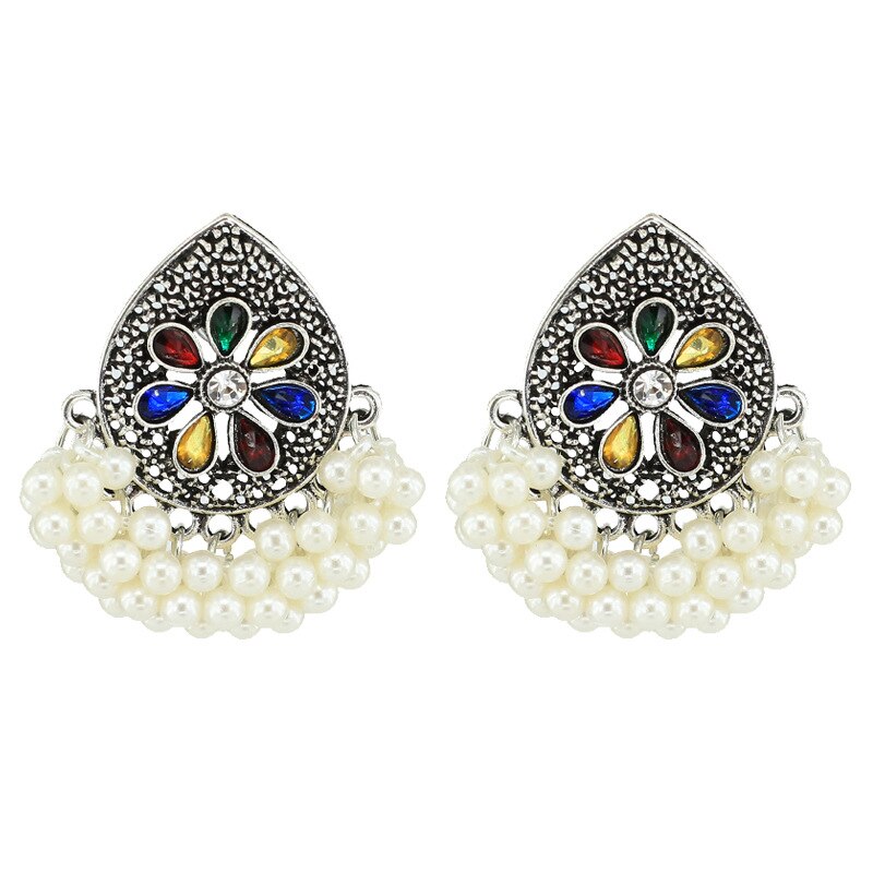 Ethnische Schmuck Bollywood Traditionellen Indischen Perle Jhumki Ohrringe für Frauen Bohemien groß Lange Quaste Aussage Ohrring Arabischen: 2