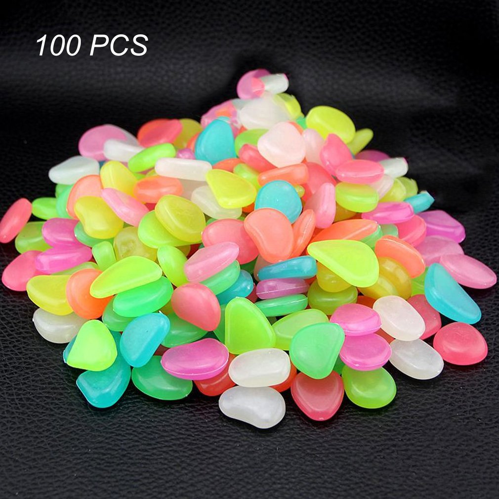 100 Stks/pak Glow Pebbles Stenen Thuis Aquarium Tuin Decoratie Lichtgevende Glowing In The Dark Accessoire Voor: Mix color