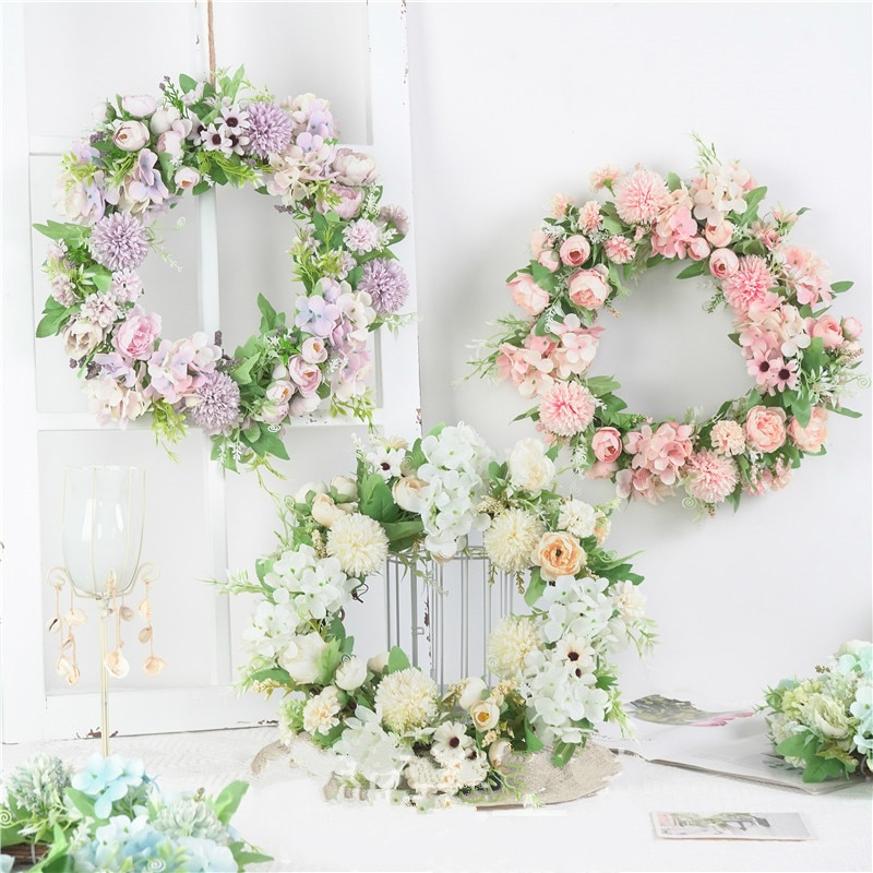 Kunstig krans dør dekoration blomster arrangement kranse dekoration bryllup hængende forår krans ring rundt hjem indretning