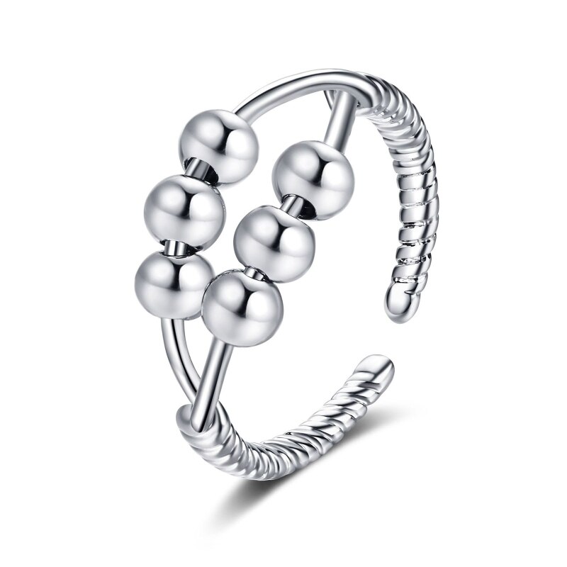 Angst ring kvinder mænd runner fidget angst ring med perle bekymring stress relief smykker justerbar stable ring: C3-9.3mm