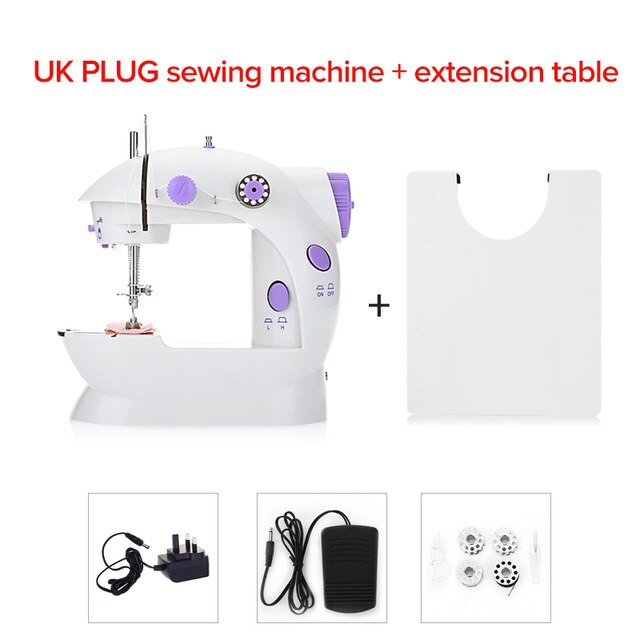 Mini Machine à coudre à main Double vitesse Double fil avec lumière multi-fonction électrique automatique bande de roulement rembobinage outils de couture: UK and table