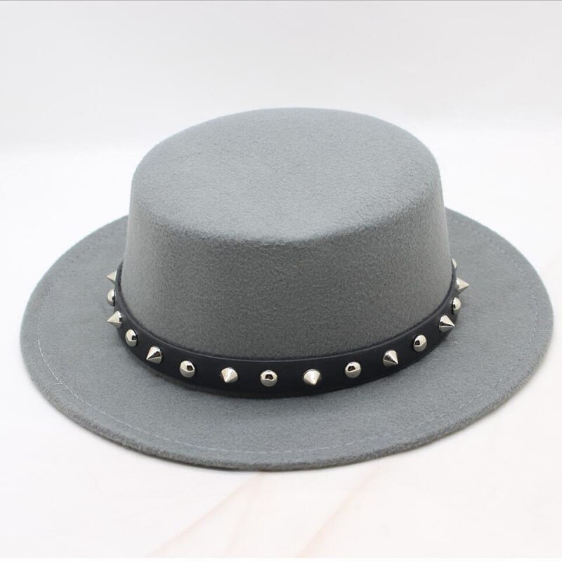 SUOGRY Velejador Flat Top Hat Para Mulheres dos homens de Inverno Auturmn Sentiu Aba Larga Bowler Chapéu Fedora Cavalheiro Prok Torta chapéu de jogador: gray