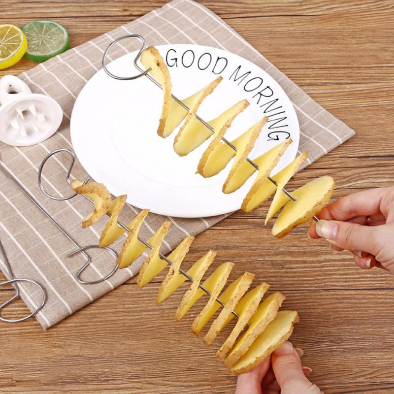 Potato Slicing Knife Skewer Manual Rotating Potato Tower Spiral Cyclone Potato Roll Slicing Knife Skewer Cut Potato Roll Gadgets