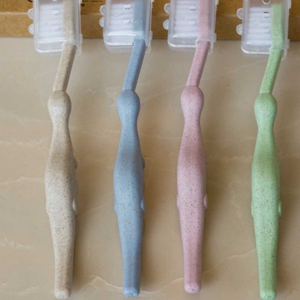 5 stk hvede halm blød tandbørste tegneserie dinosaur oral pleje tandbørste til børn tilfældig farve