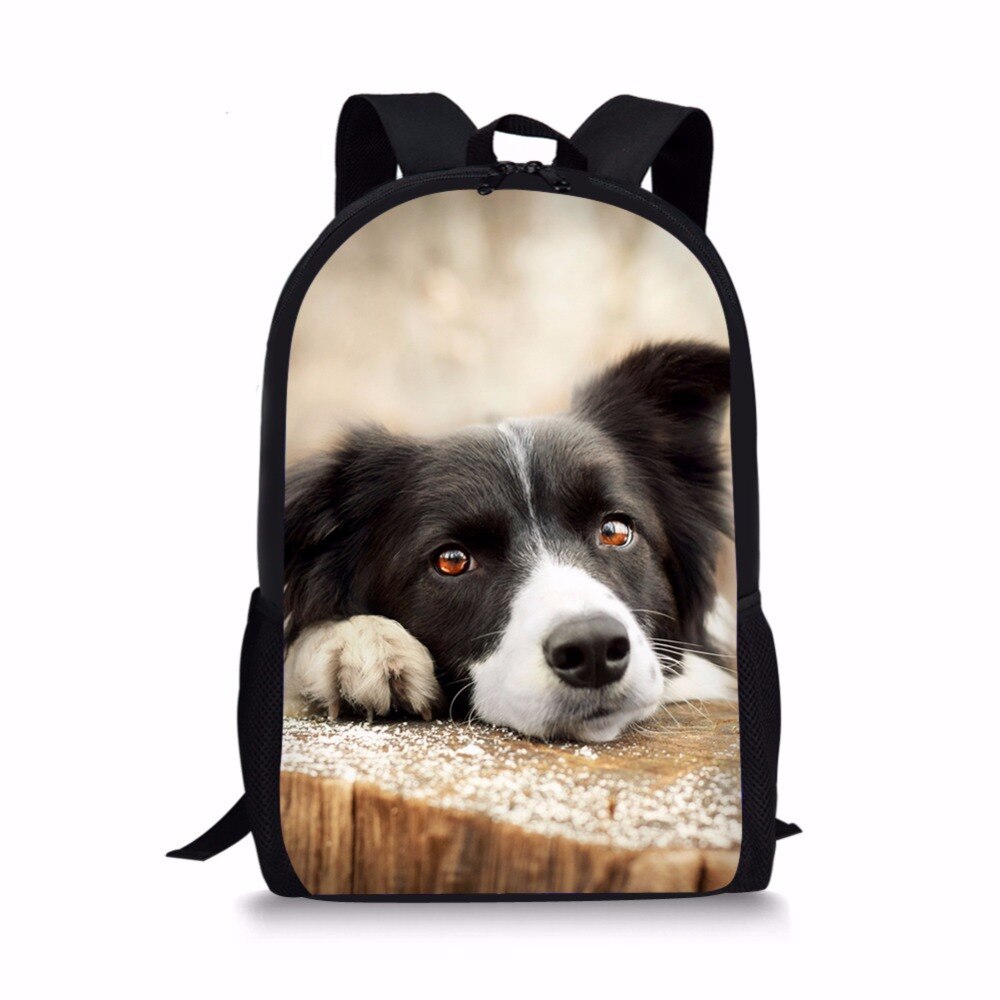 3D Border Collie Dog Print Backpack SchoolBags for girls boys teenager orthopedic school bag packbags mochila escolar bookBag