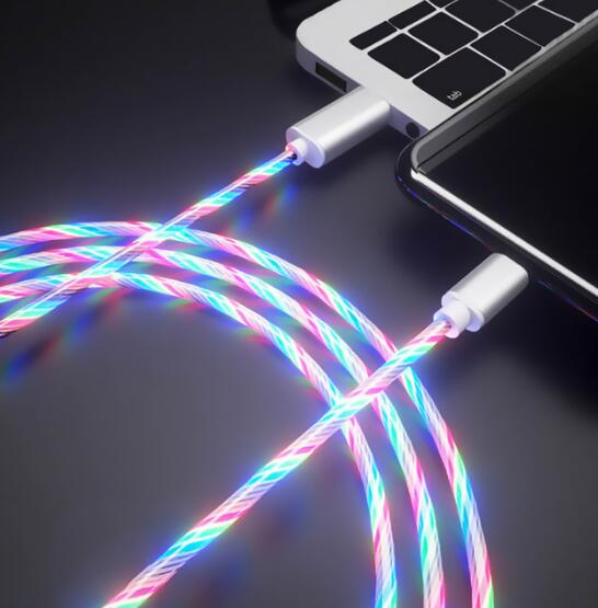 Cable de carga luminoso LED para móvil, Cable de carga luminoso de 1M para Huawei P30, P20 Pro, Xiaomi Mi8 Max 3, HTC, Micro USB tipo C, cargador de teléfono móvil: for Type C / Colorful