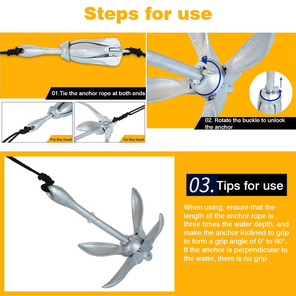 Folding Anchor Fishing Accessories for Kayak Canoe Boat Marine Watercraft Aluminum Lightweight Small Watercraft Anchor