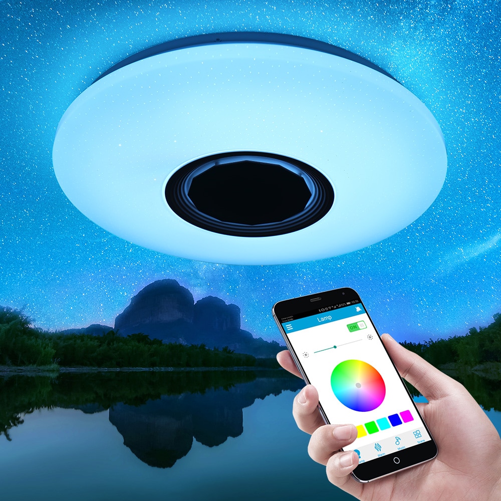 Smart Music Speaker LED Ceiling Light 36-60W RGB Embedded Round Star Music Remote Bluetooth Full Color Ceiling Light