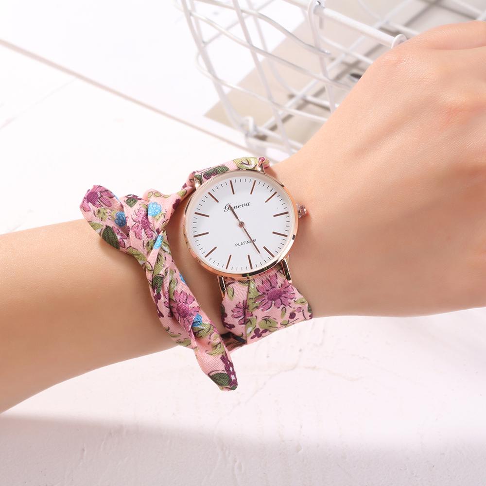 Women Watches Vogue Floral Strap Wristwatch Women&#39;s Jacquard Cloth Zegarek Damski Quartz Watch Dress Bracelet Relogio Feminino
