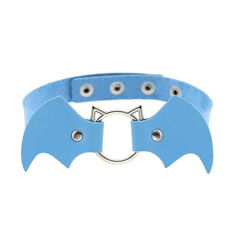 1 Pc PU Leather Choker Gothic Necklace Chain Jewely Accessories Punk Bat Collar Choker Women Necklace Sitaicery Kit: light blue