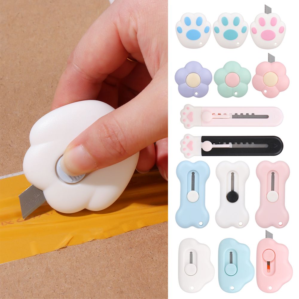 Mini cuchillo utilitario portátil con forma de pata de gato rosa, cortador retráctil, abridor de sobres, herramienta de corte de papel, suministros escolares y de oficina, 1 unidad