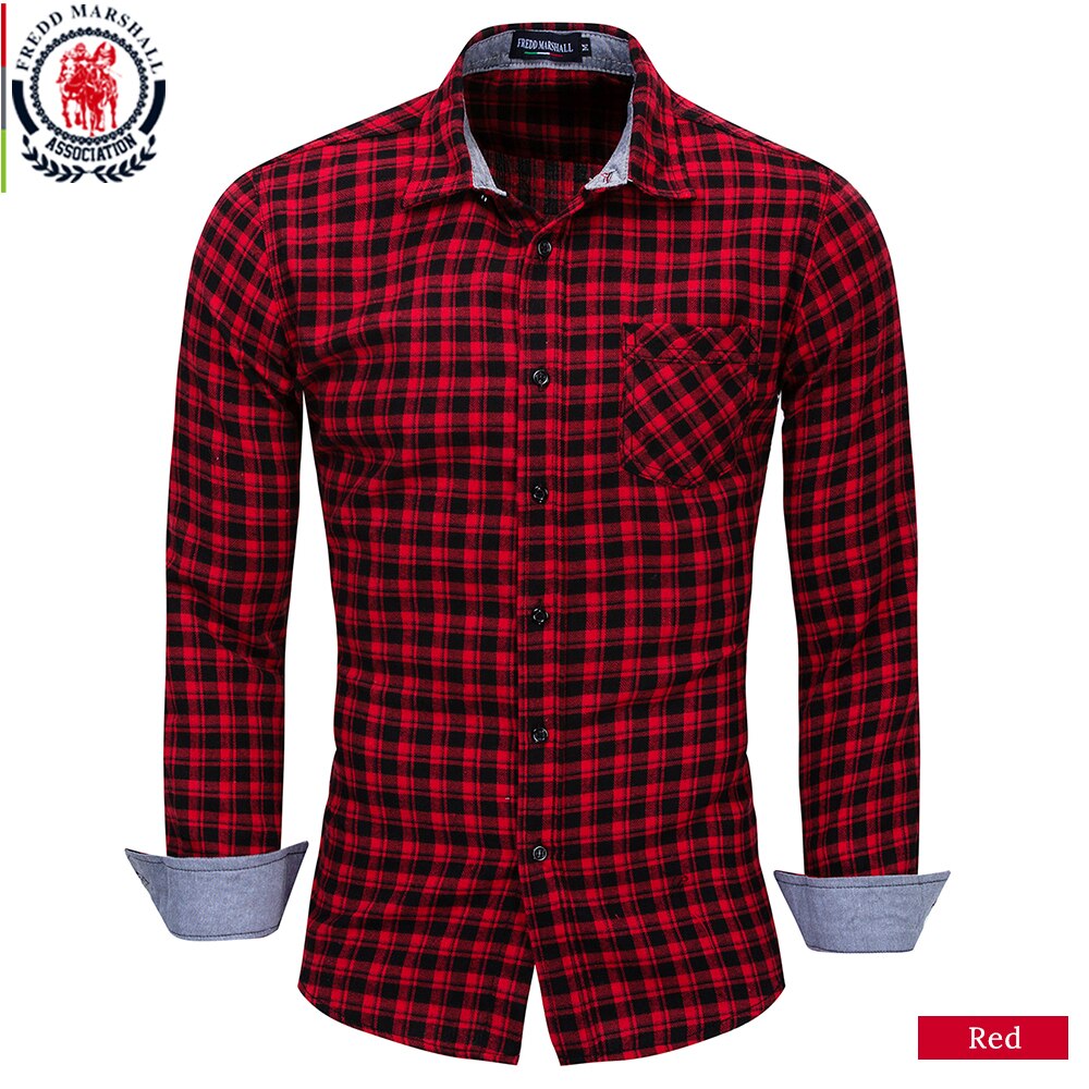 Fredd marshall rutete skjorte menn med lange armer rutete skjorter herre slank passe camisa masculina uformelt virksomhet kjole skjorte 170: 170 røde / Xxl
