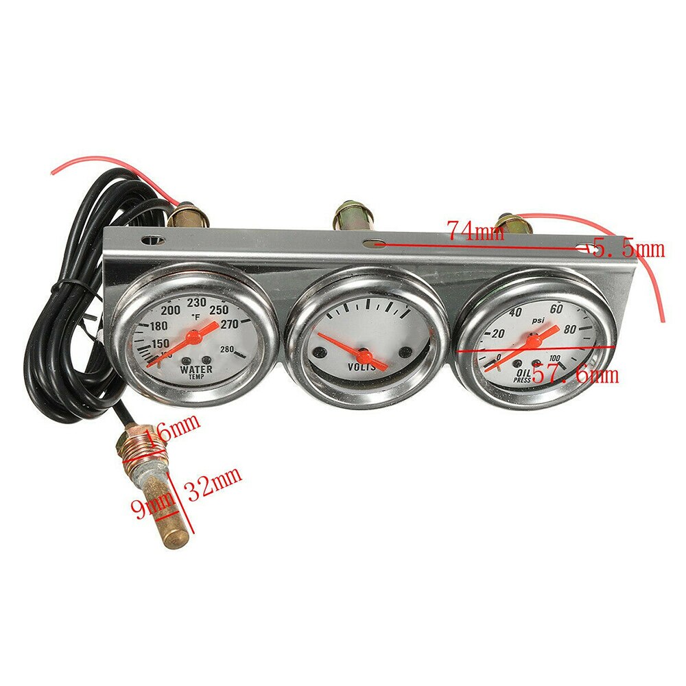 2'' 52mm Chrome Car Triple Gauge Kit 3 in 1 Auto Car Oil Pressure Volts Water Temp Meter Gauge Chrome Car Meter Dashboard