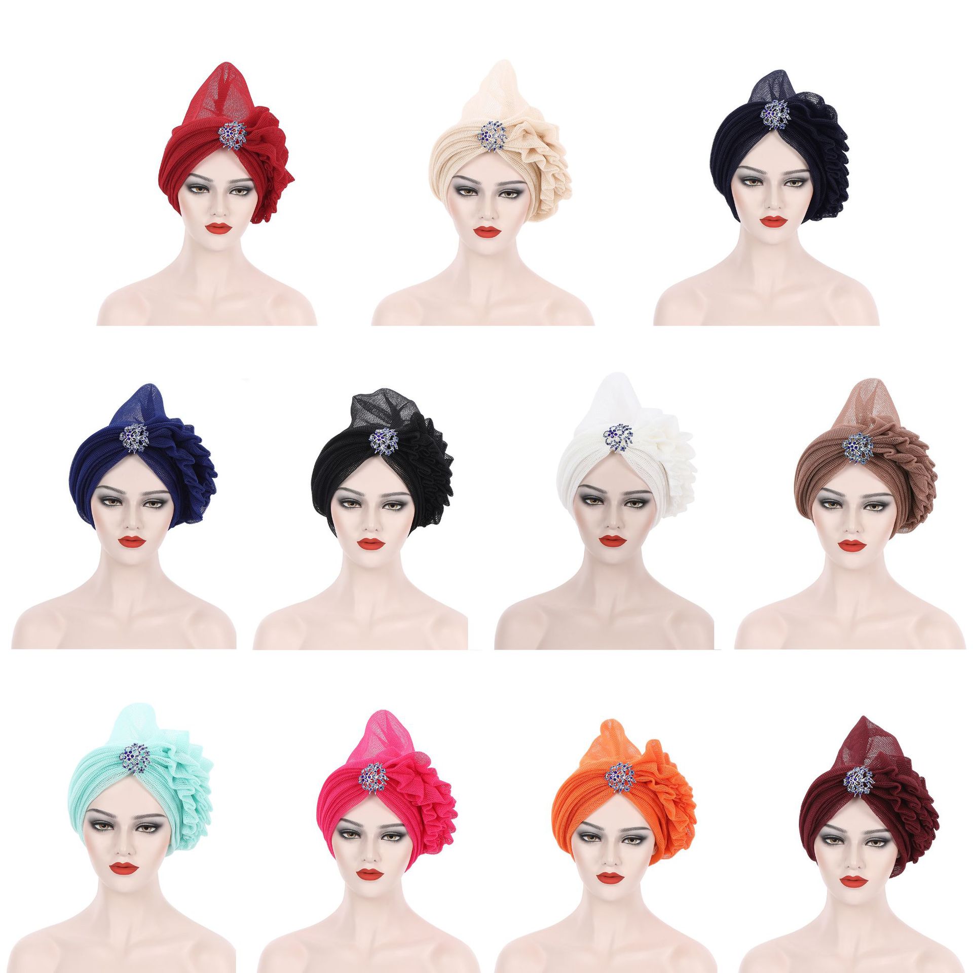 Couvre-chef africain en maille pour femmes, casquette Turban d&#39;été, couvre-chef prêt à porter, avec diamants exagérés, chapeau pour dames, gels de mariage, 2022