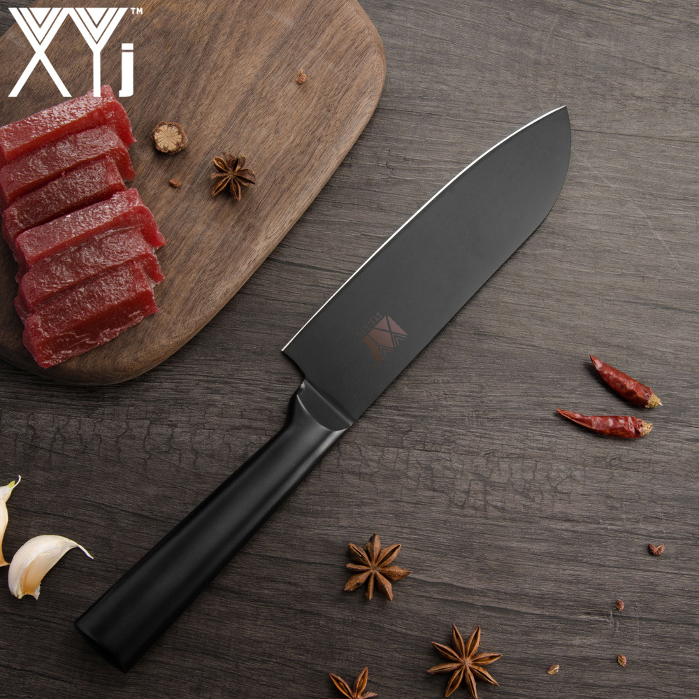 XYj 4pcs Kitchen Chopping Knife Set High Carbon Stainless Steel Santoku Utility Knife All Black Kitchen Tool Cooking Gadgets