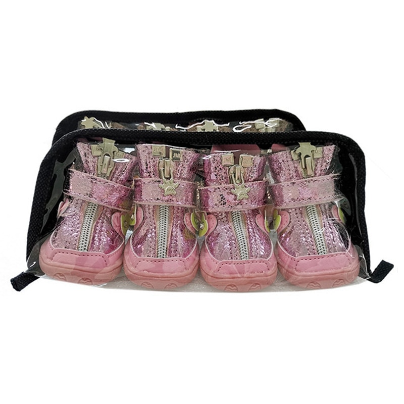 4pcs/set Pet Dog Shoes All Seasons Available Breathable Anti-slip Reflective Pet Dog Boots Pavement Paw Protector Shoes