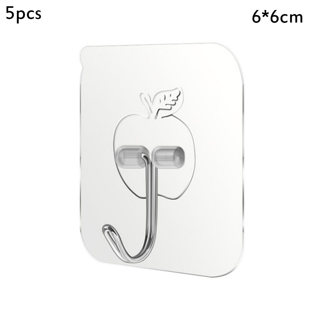 5 stuks transparante, waterdichte badkamerhaak met sterke hechting, naadloze, klevende opberghaak, appelvormige haken: 01